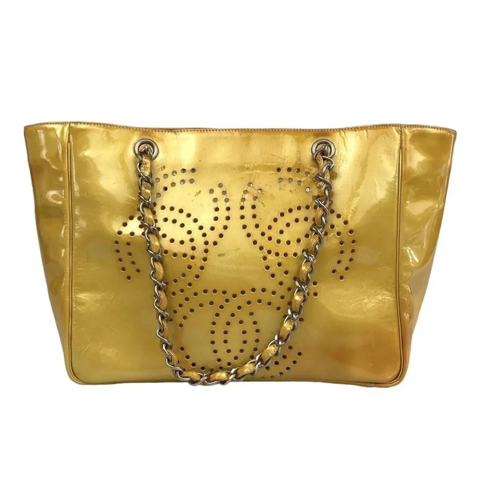 CHANEL  Enamel Yellow triple CC logo Tote bag w/ Pouch  & unbranded dust bag 🔥 - Picture 7 of 15